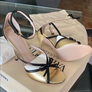Valentino Gold and Black Strappy Heels